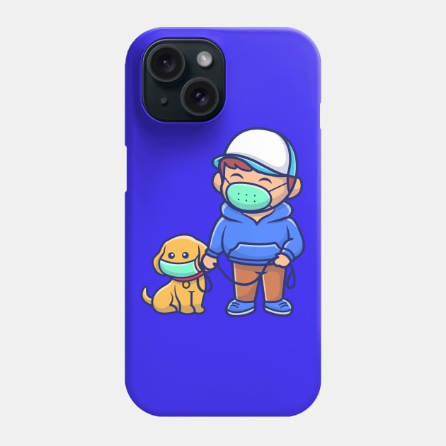 Cute Boy With Dog Wearing Mask Cartoon Phone Case by Catalyst Labs