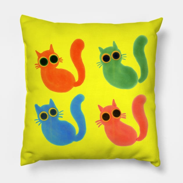 These Four Cats Stare At Everything Pillow by le_onionboi