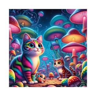 Psychodelic colorful cats with mashrooms T-Shirt