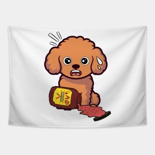 Funny brown Dog spilled BBQ sauce Tapestry