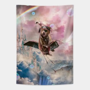 Pirate Dog Riding Flamingo In Space Tapestry