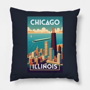 A Vintage Travel Art of Chicago - Illinois - US Pillow