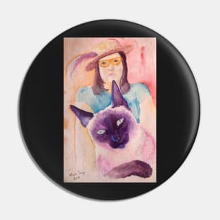 Woman and Cat Pin