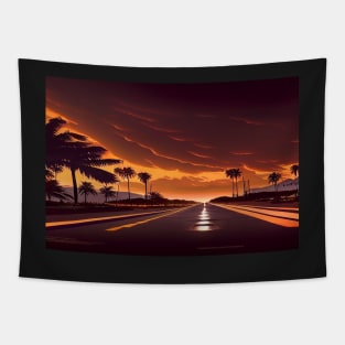 In To The Sunset On The Road To Fantasy Island / Abstract And Surreal Unwind Art Tapestry