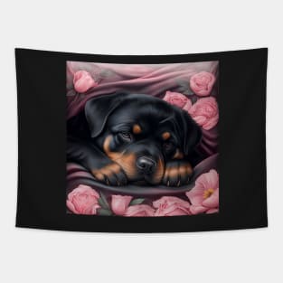 Sleepy Rottweiler Puppy Tapestry