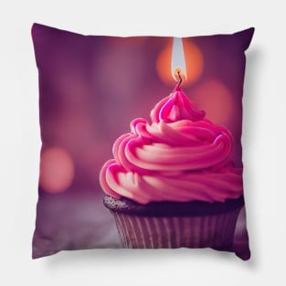 Cute delicious cupcake design with candle Pillow