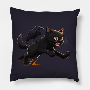 Cat and Crow Pillow