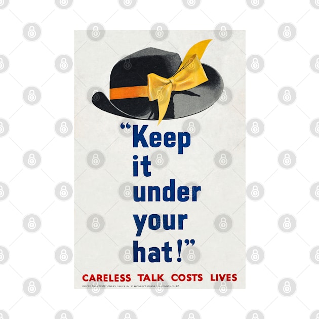 KEEP IT UNDER YOUR HAT - CARELESS TALK LOSES LIFE - WOMAN'S HAT - WAR PROPOGANDA POSTER- WWII by Oldetimemercan