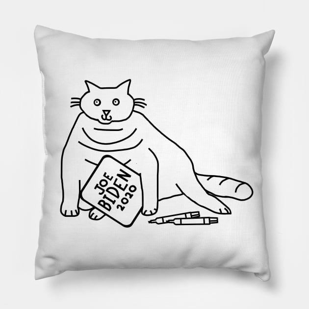 Chonky Cat with Joe Biden Sign Outline Pillow by ellenhenryart