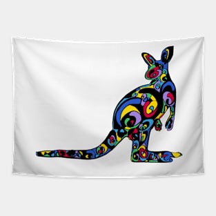 Modern Kangaroo Multicolour Line Drawing Tapestry