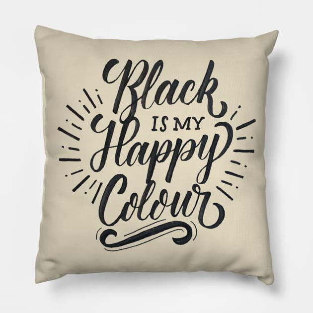 black is my happy colour Pillow by janrewes