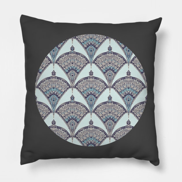 Deco Doodle in Aqua, Cream & Navy Blue Pillow by micklyn