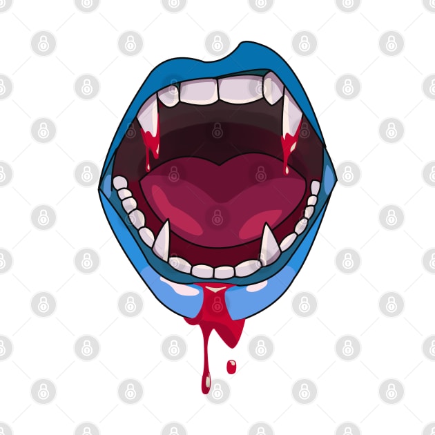 vampire mouth - vampire teeth blue by persa