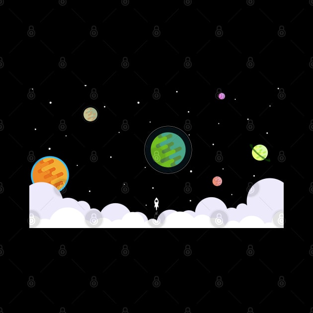 Rocket Launch Into Space with the Planets and Stars by  magiccatto