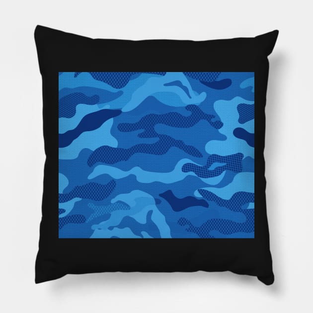 Blue Navy Camo Pillow by RajaGraphica