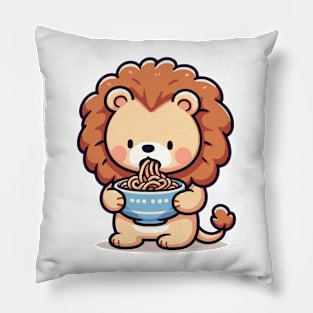 Cute lion Holding a bowl of ramen. Pillow