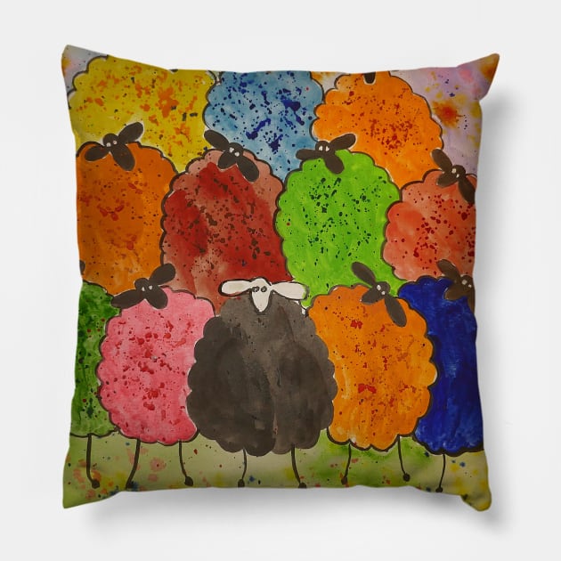 Quirky Colourful Sheep Pillow by Casimirasquirkyart