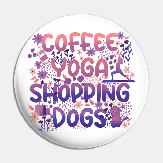 Coffee Yoga Shopping Dogs in Sunset Pin by Booneb