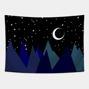 MOUNTAINS, NIGHT SKY, MOON AND STARS, MINIMALIST MOUNTAINS Tapestry