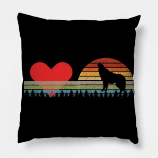 Retro Howling Wolf Red Heart Pillow