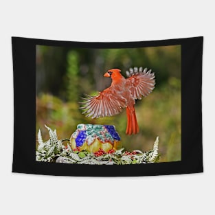 Red Northern Cardinal Bird Wings Flying Tapestry