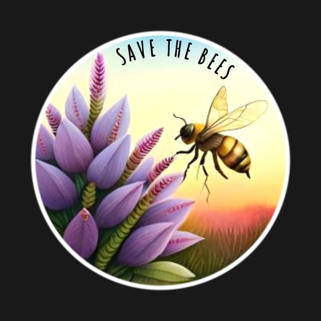 Save The Bees Honeybee and Flowers by Little Duck Designs