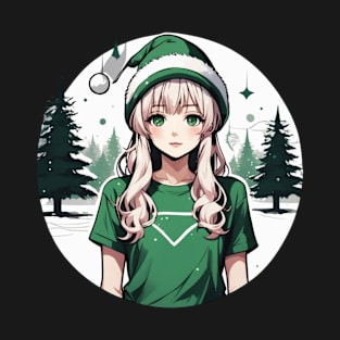 silver haired anime girl in christmas T-Shirt