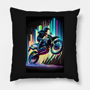 Cyber Future Dirt Bike With Neon Colors Pillow