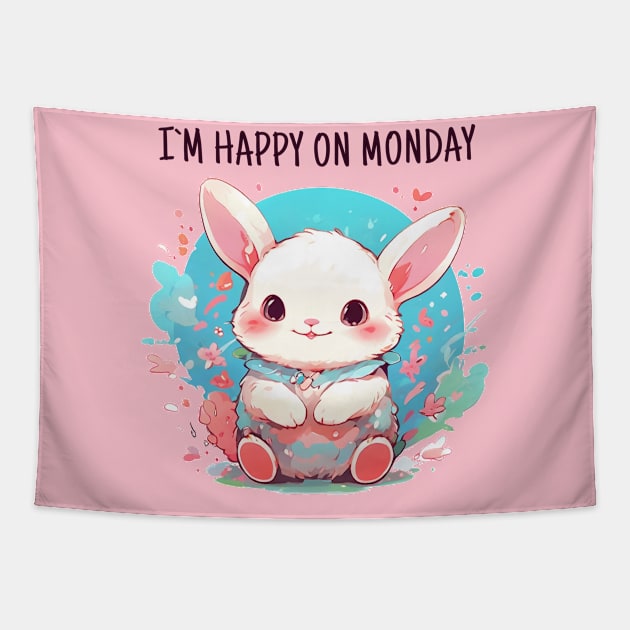Happy monday rabbit Tapestry by bswlife