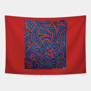 Blue & Orange Dark Flower Bursts Tapestry