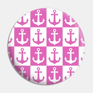 Checkered Ship Anchor Pattern - Pink and White Pin