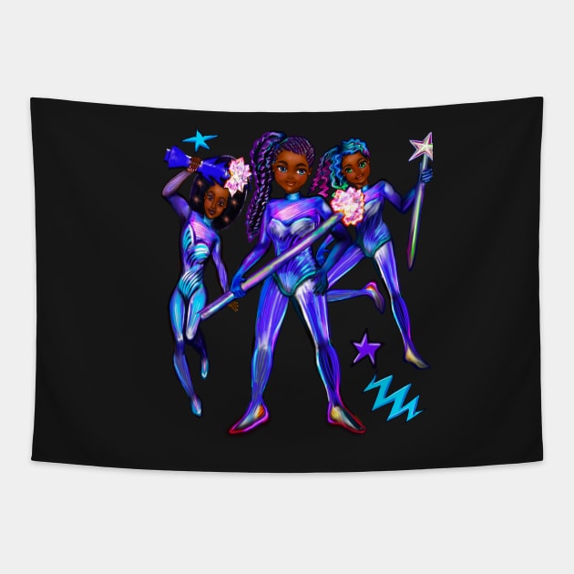 Black African American anime superhero girls from outer space brown skin black women Tapestry by Artonmytee