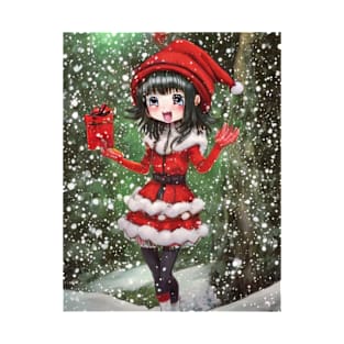 Snowy Christmas Cute Manga Girl T-Shirt