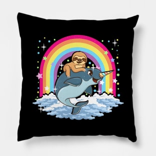 Cute Sloth Riding Narwhal The Unicorn Of The Sea Pillow