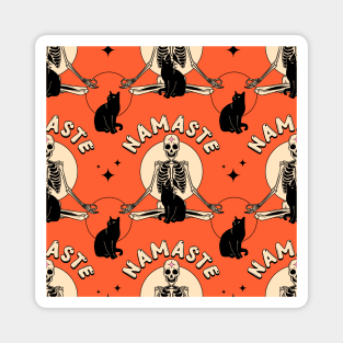 Yoga Namaste Black Cat Pattern in orange Magnet