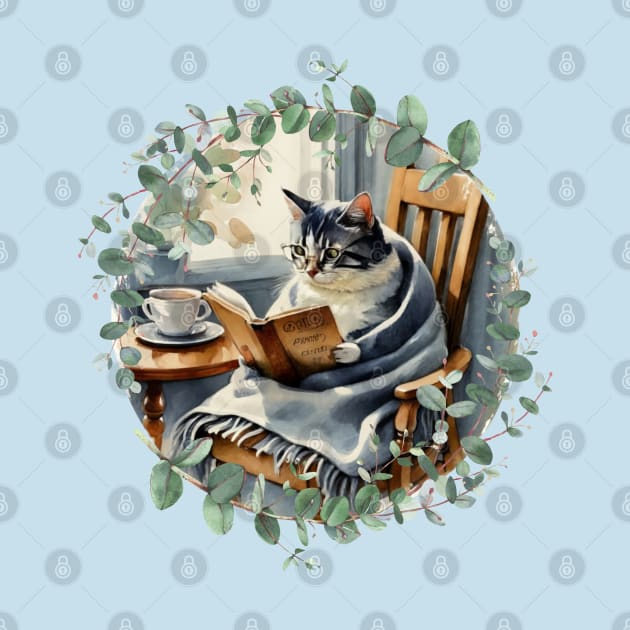 Cottagecore Cat Reading A Book by HoldenFamilyDesigns