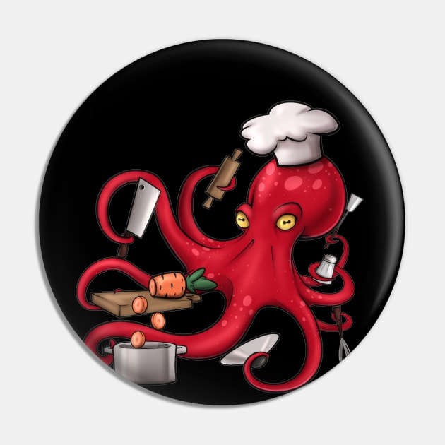 Red Octopus Chef Pin by AI studio