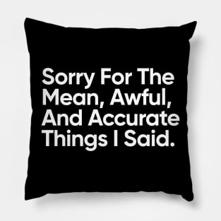 Sorry For The Mean, Awful, And Accurate Things I Said. Pillow