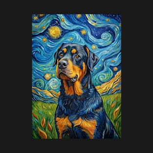 Rottweiler Dog Breed Painting in a Van Gogh Starry Night Art Style T-Shirt