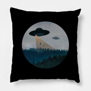 UFO Alien Ships Over The Forest  - in a circle Pillow