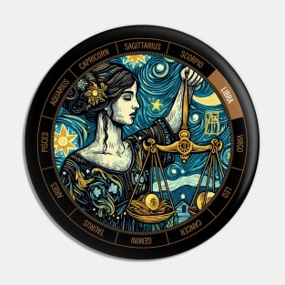 ZODIAC Libra - Astrological LIBRA - LIBRA - ZODIAC sign - Van Gogh style - 10 Pin