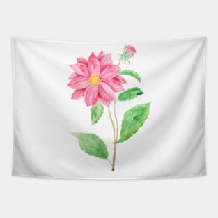 one red Dahlia flower watercolor painting Tapestry