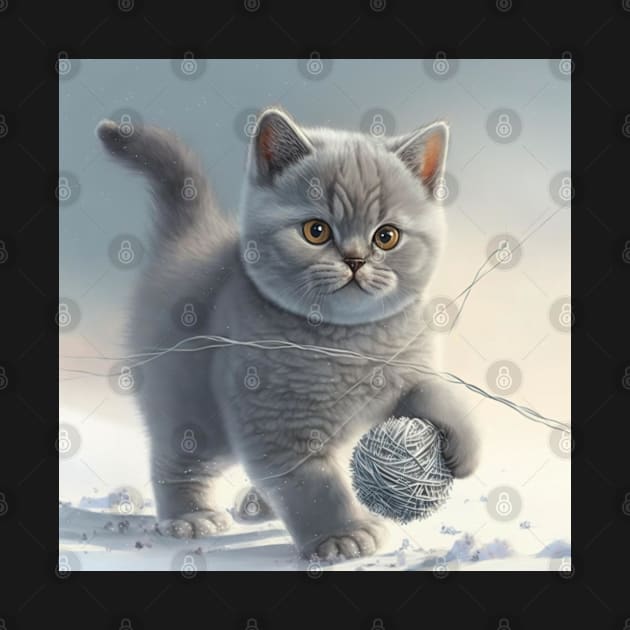 British Shorthair Cat playing with a ball of string by Enchanted Reverie