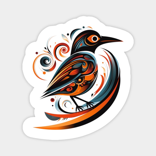 Mesmerizing Orange and Blue Bird Magnet by MK3