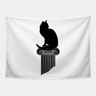 Black Cat Silhouette with Roman Column Tapestry