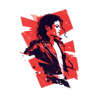 Pop King in a Leather Jacket - Red Backdrop - Pop Music T-Shirt