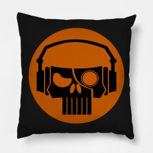 Orange Cyborg Music Skull With Headphones Pillow