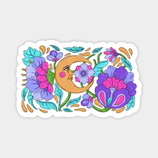 Retro Aesthetic Botanical Moon Drawing Magnet