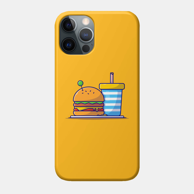 Burger And Soda Cartoon Vector Icon Illustration (2) - Burger - Phone Case