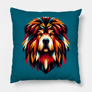 Colorful Tibetan Mastiff: Geometric Canine Mosaic Pillow